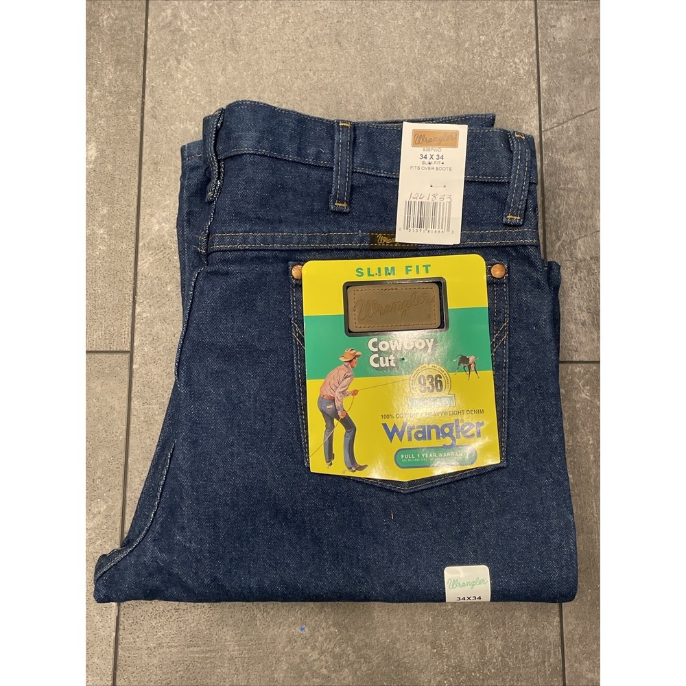 Wrangler Men's Cowboy Cut Slim Fit Indigo Jeans 936PWD 34 X 34 NWT